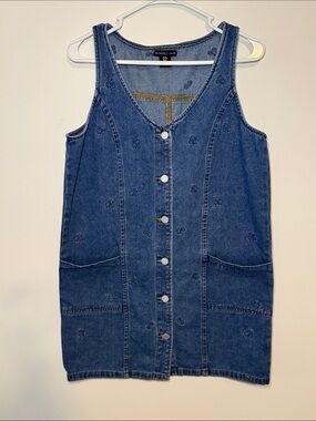 Sincerely Jules Women’s Denim Embroidered Dress with Button and Pocket Details